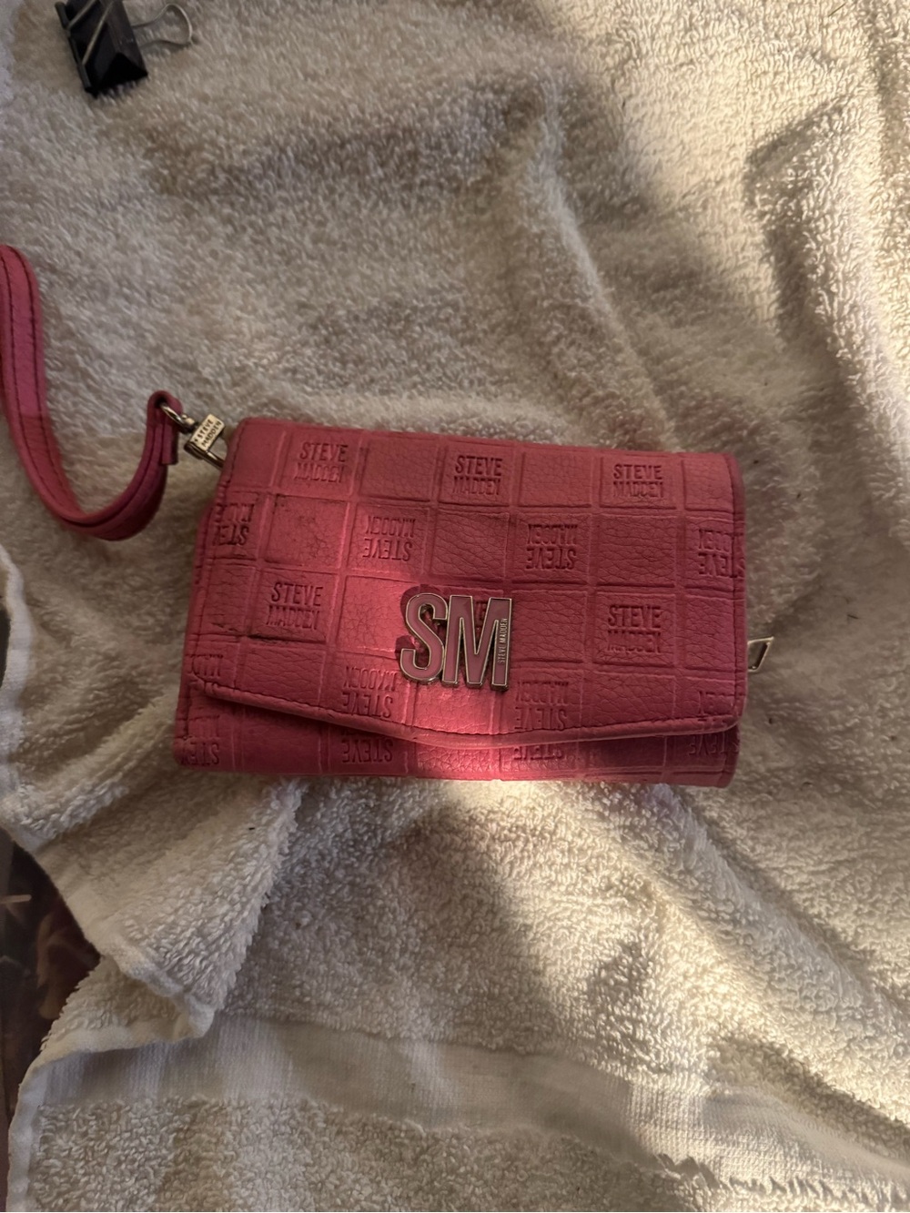 Steve Madden Rose Pink Embossed SM Wristlet Clutch